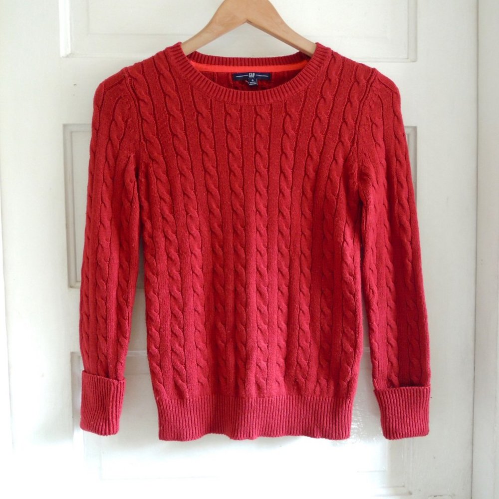 GAP Soft Red Cable Angora Blend Crew Neck Sweater S
